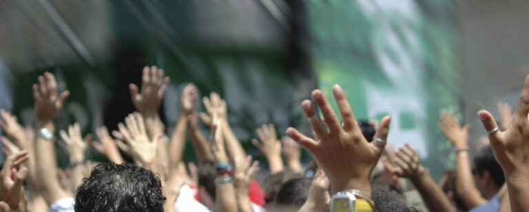 Crowd hands copy black white